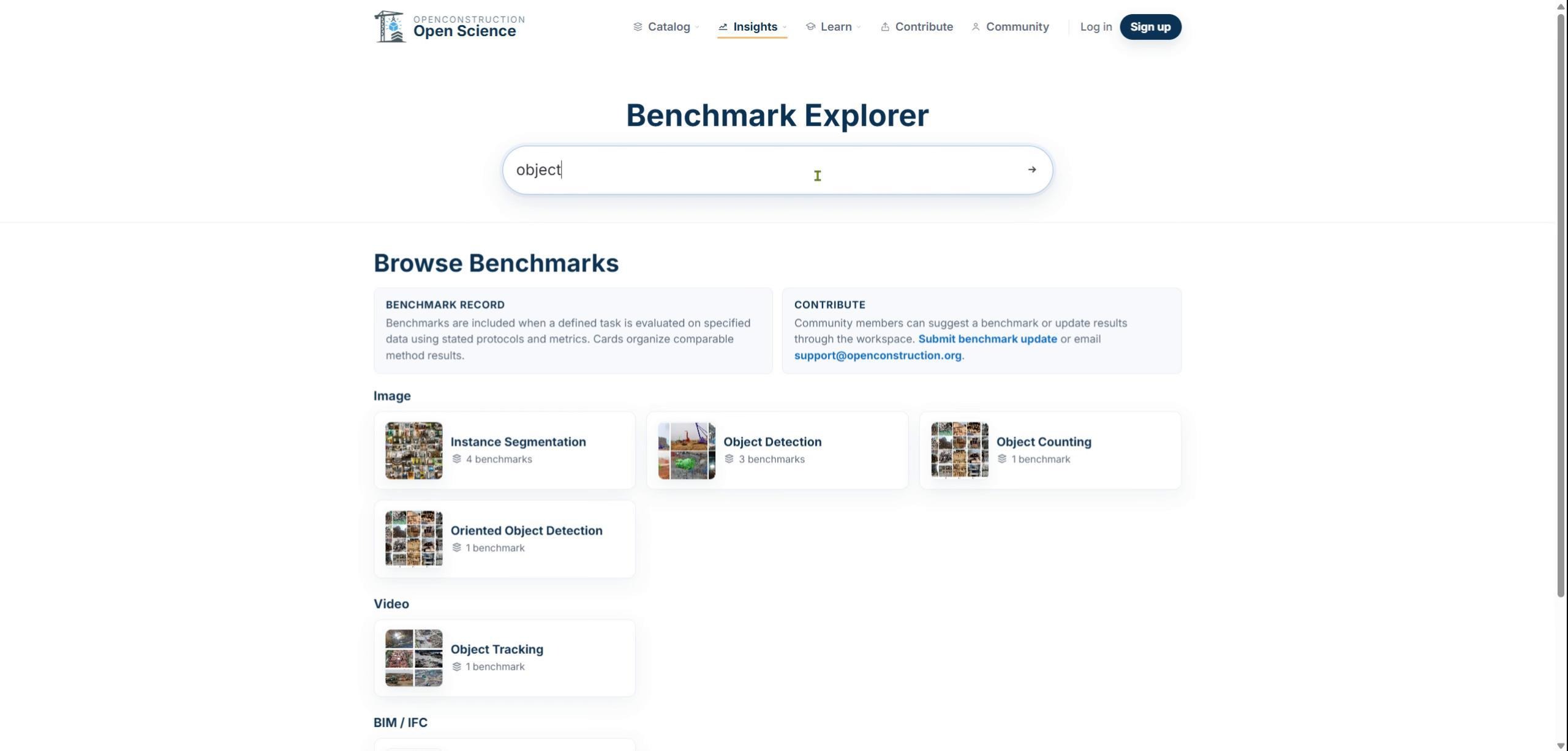 Benchmark Explorer filtered using an object-related task search