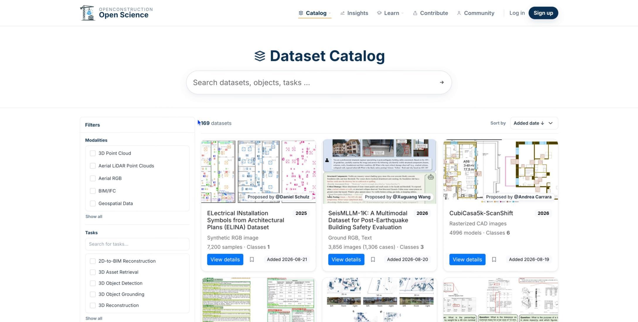 Dataset Catalog with search, filter, and sorting controls