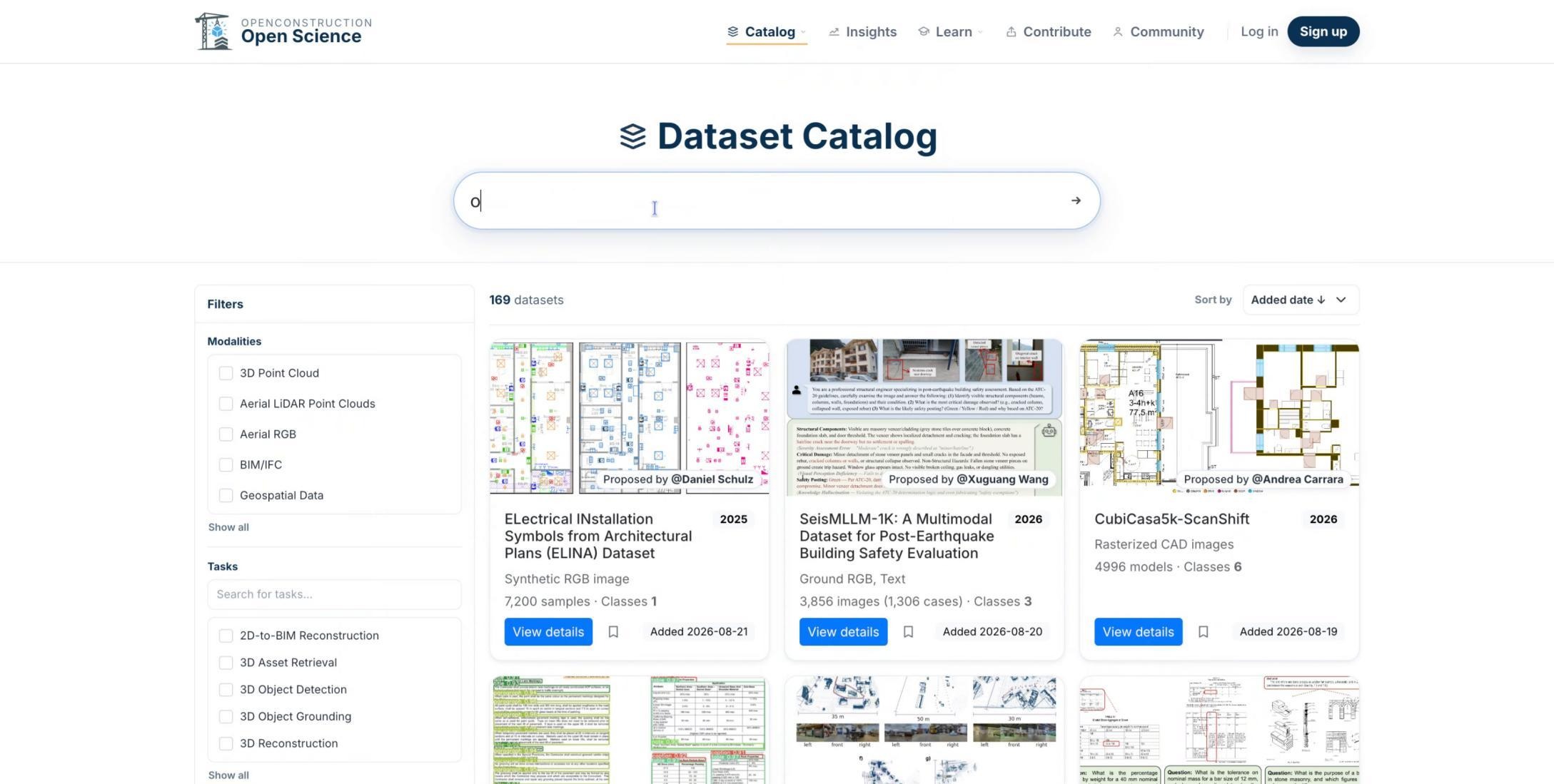 Object detection entered in the Dataset Catalog search field