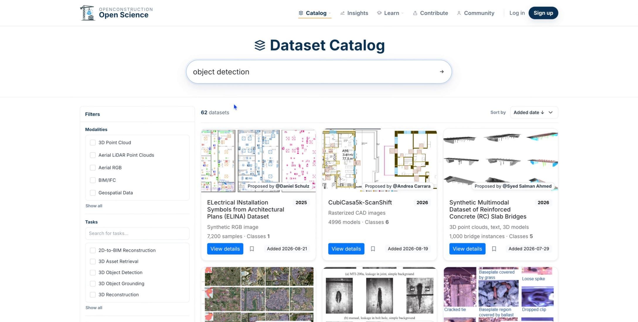 Dataset Catalog results for an object detection search