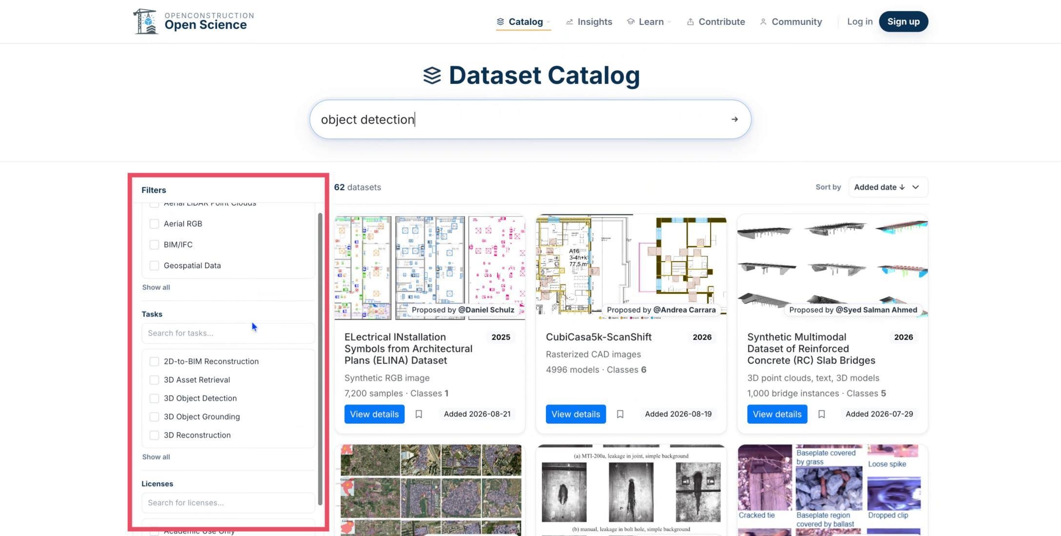 Modality options in the Dataset Catalog filter panel