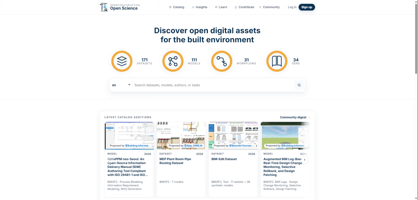 OpenConstruction homepage search field and resource category controls
