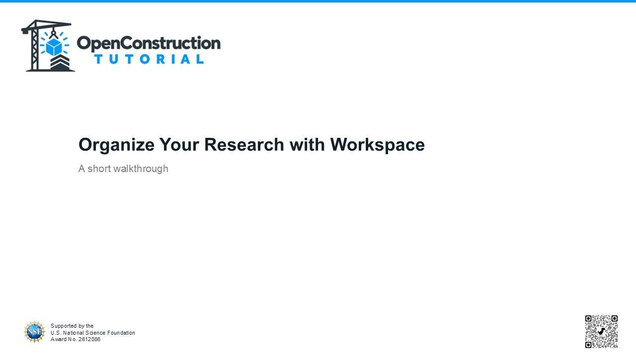 Organize Your Research with Workspace tutorial title slide