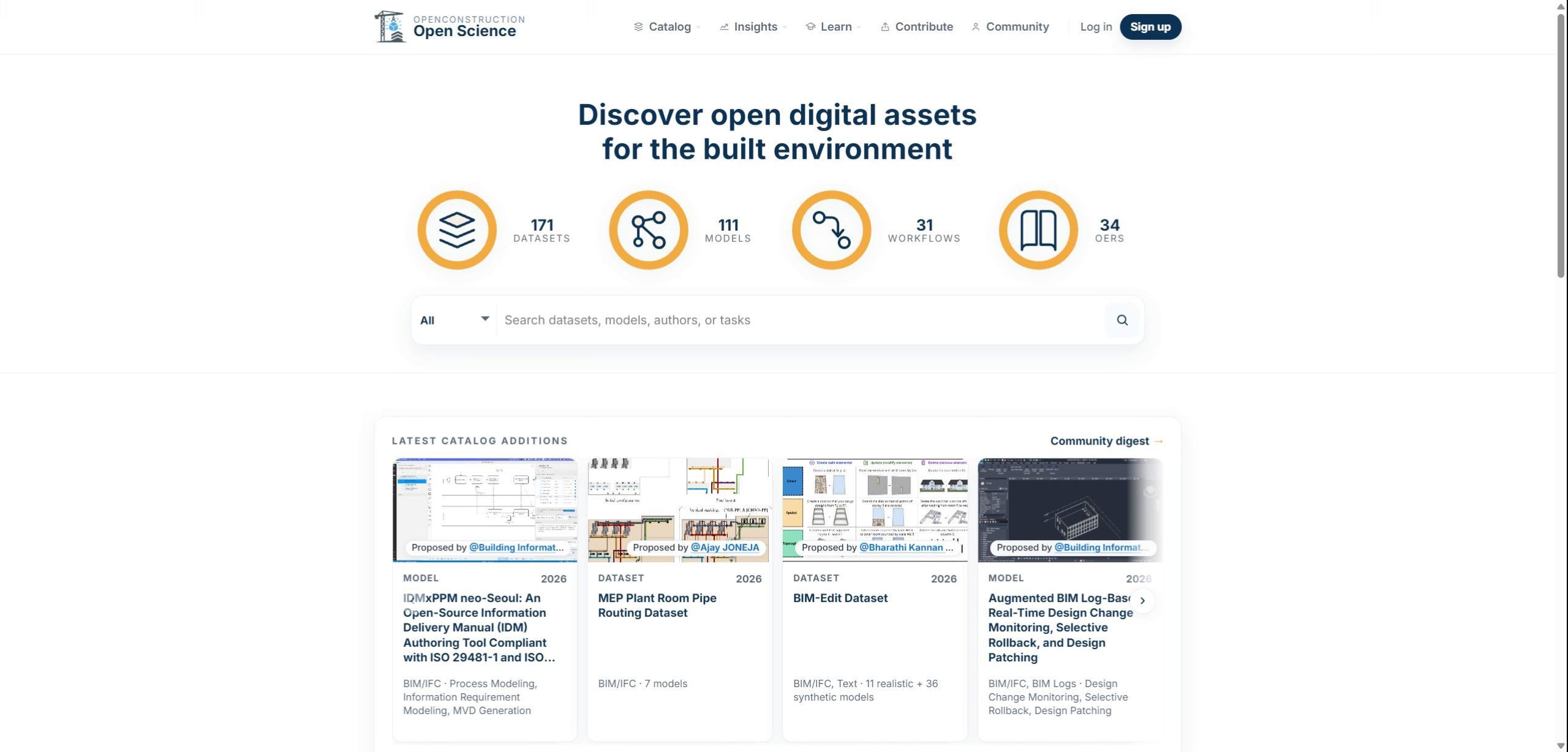 OpenConstruction homepage used to begin the sign-in process