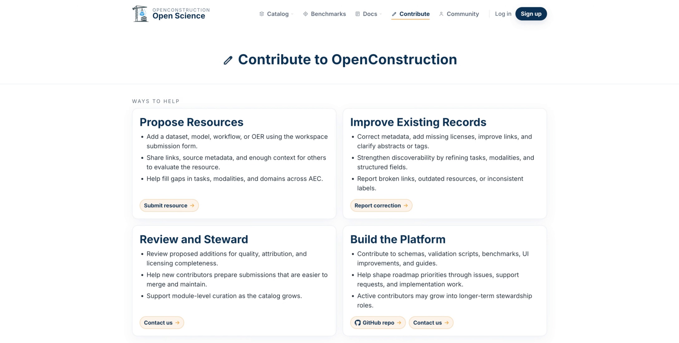 Contribute page with Improve Existing Records options