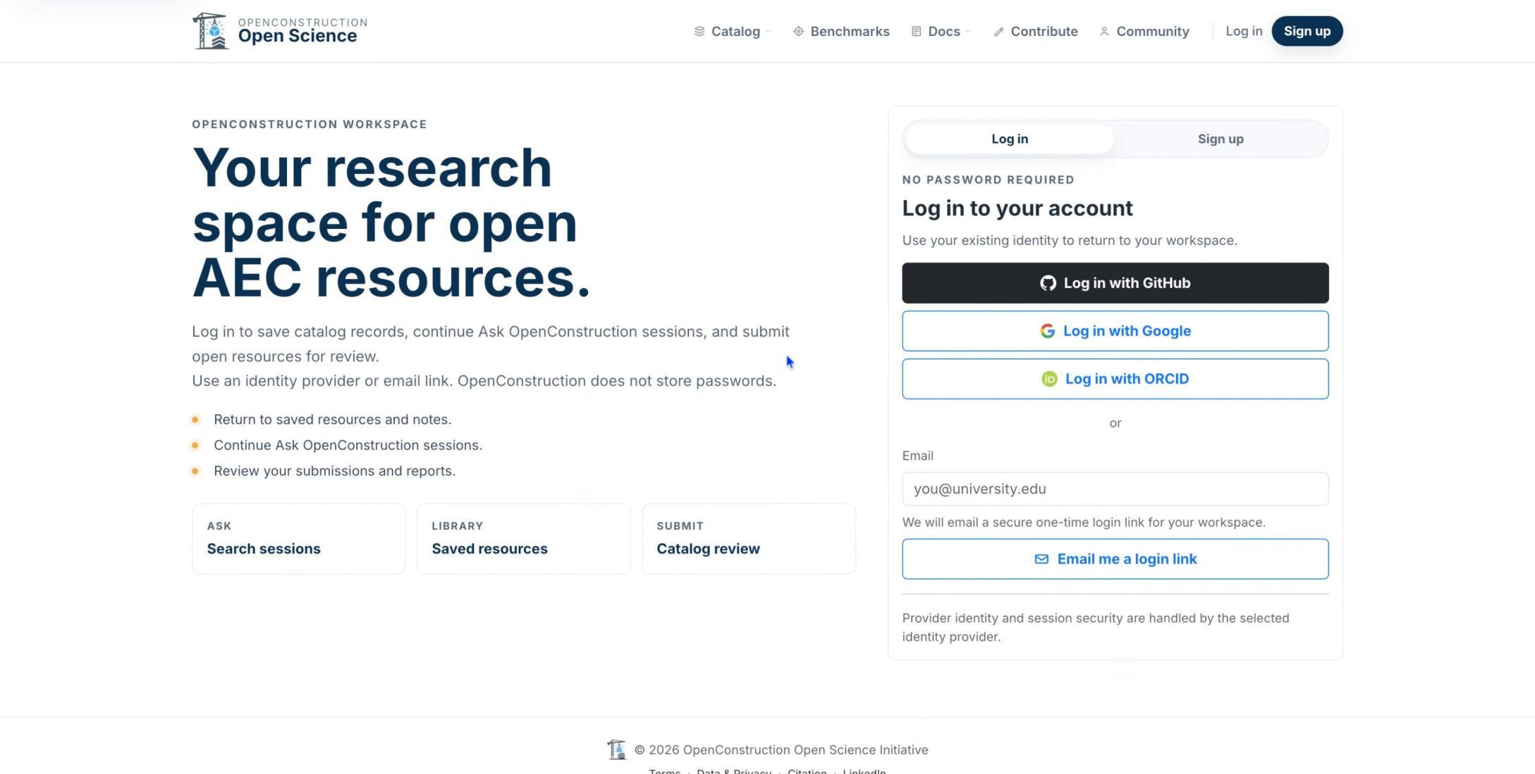 OpenConstruction sign-in options