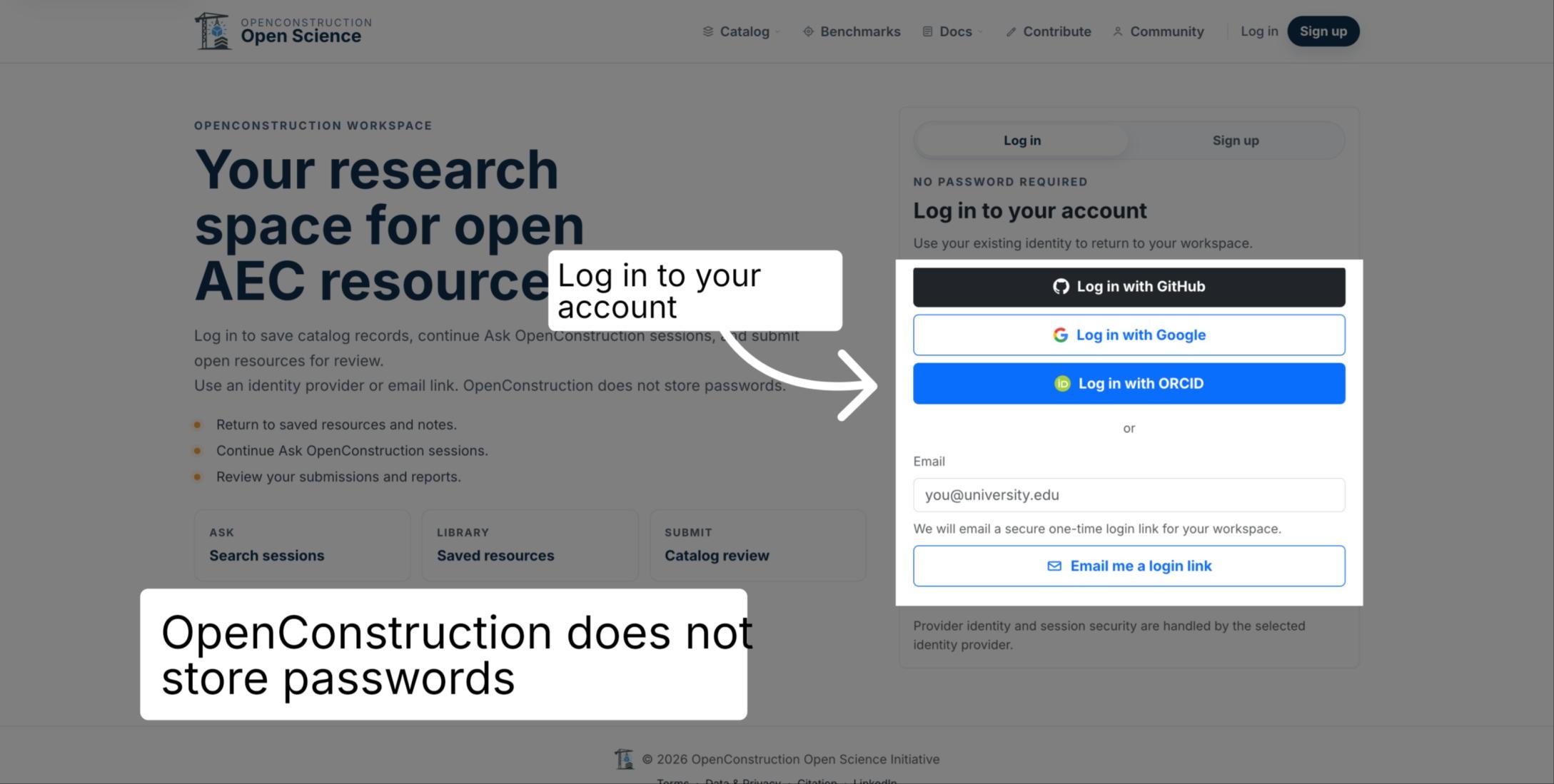 OpenConstruction sign-in options