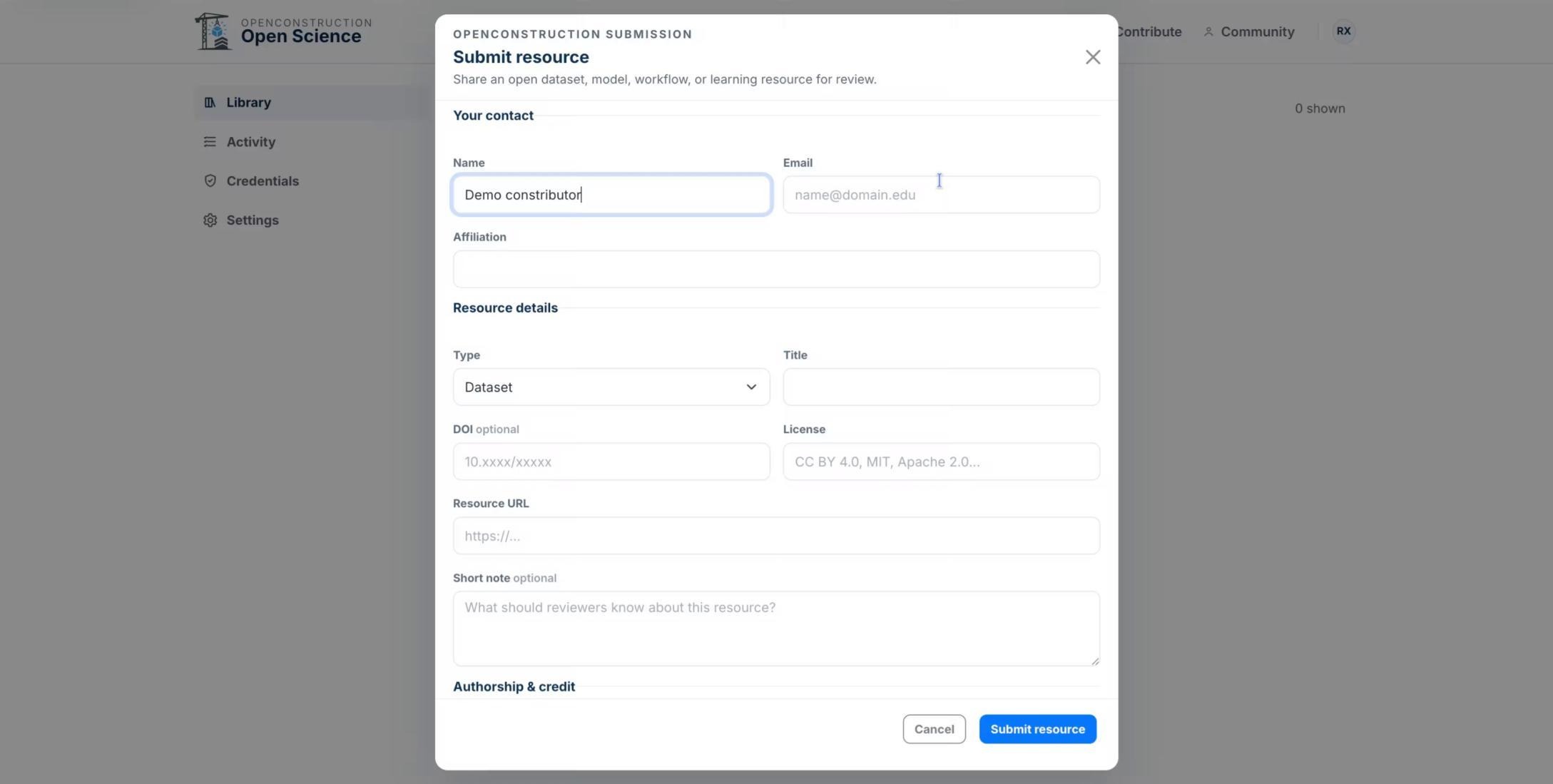 Submission form contact-information fields