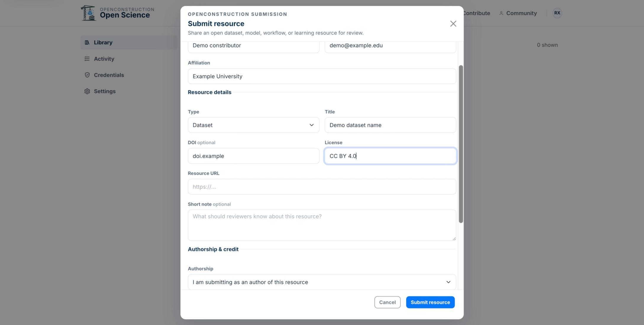 License field in the asset submission form
