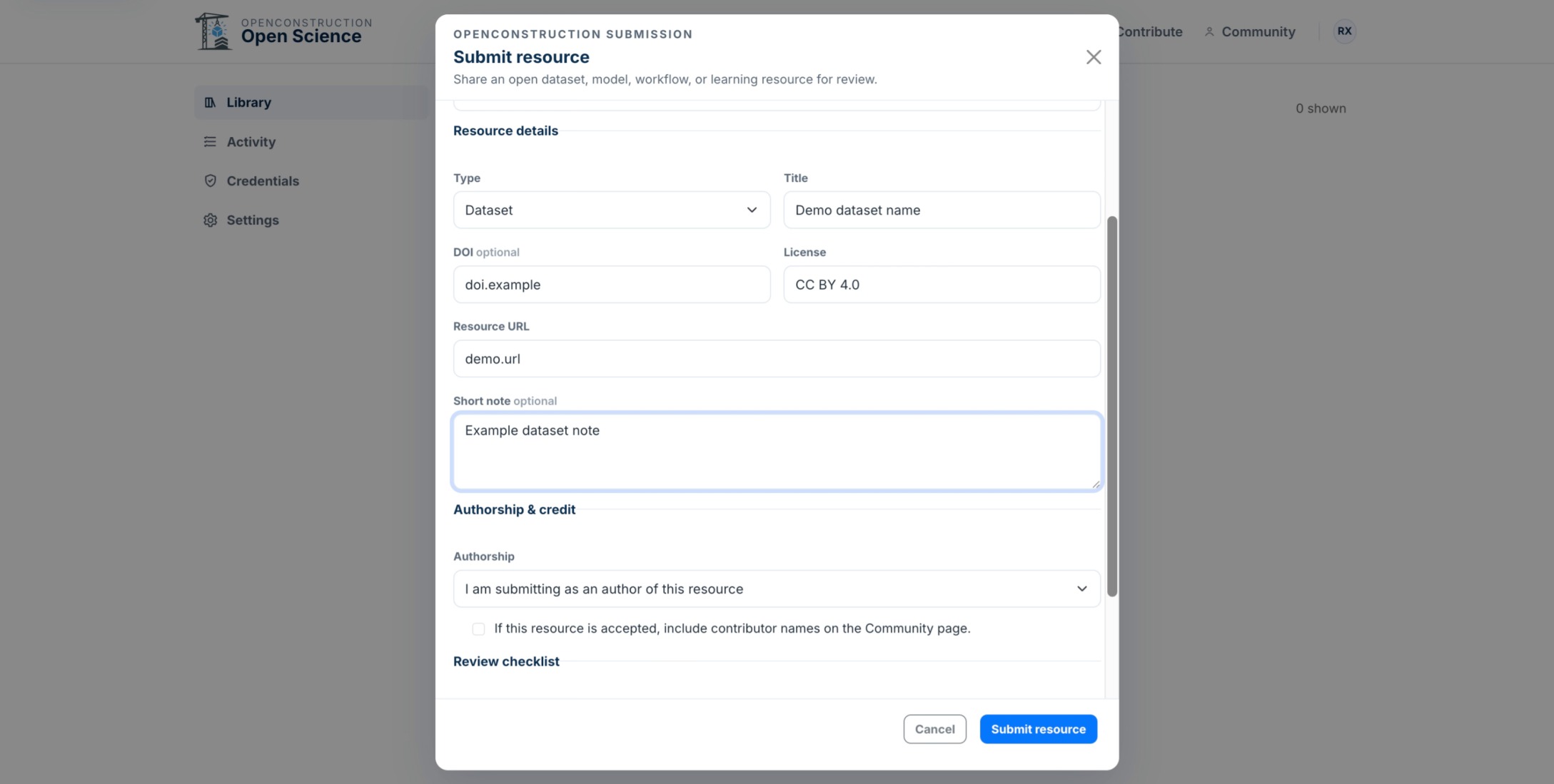 Summary note field in the asset submission form