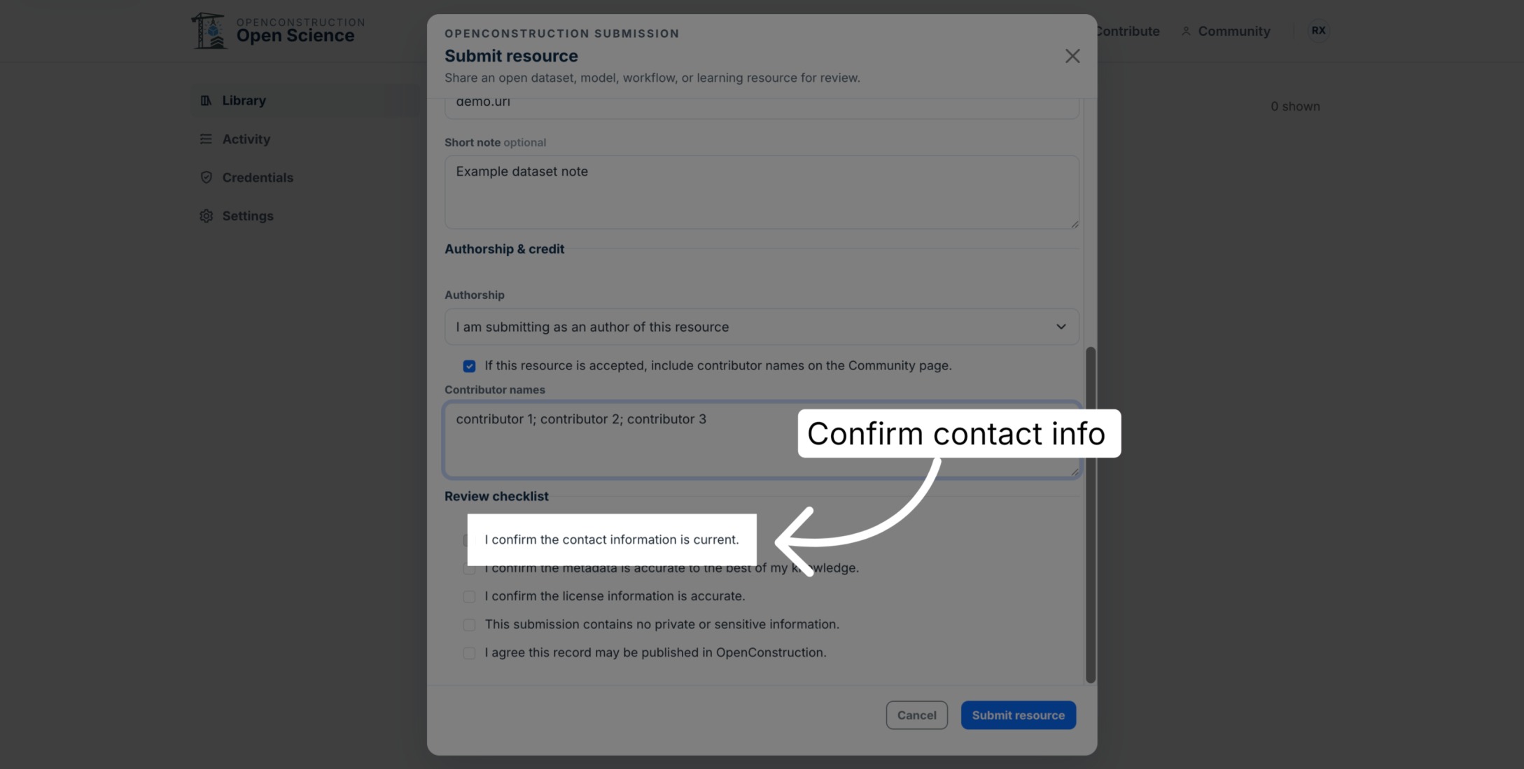 Contact-information confirmation highlighted